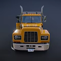 Functional Classic Yellow Heavy Duty Truck With Cab Dual Wheels And Exhaust Pipes