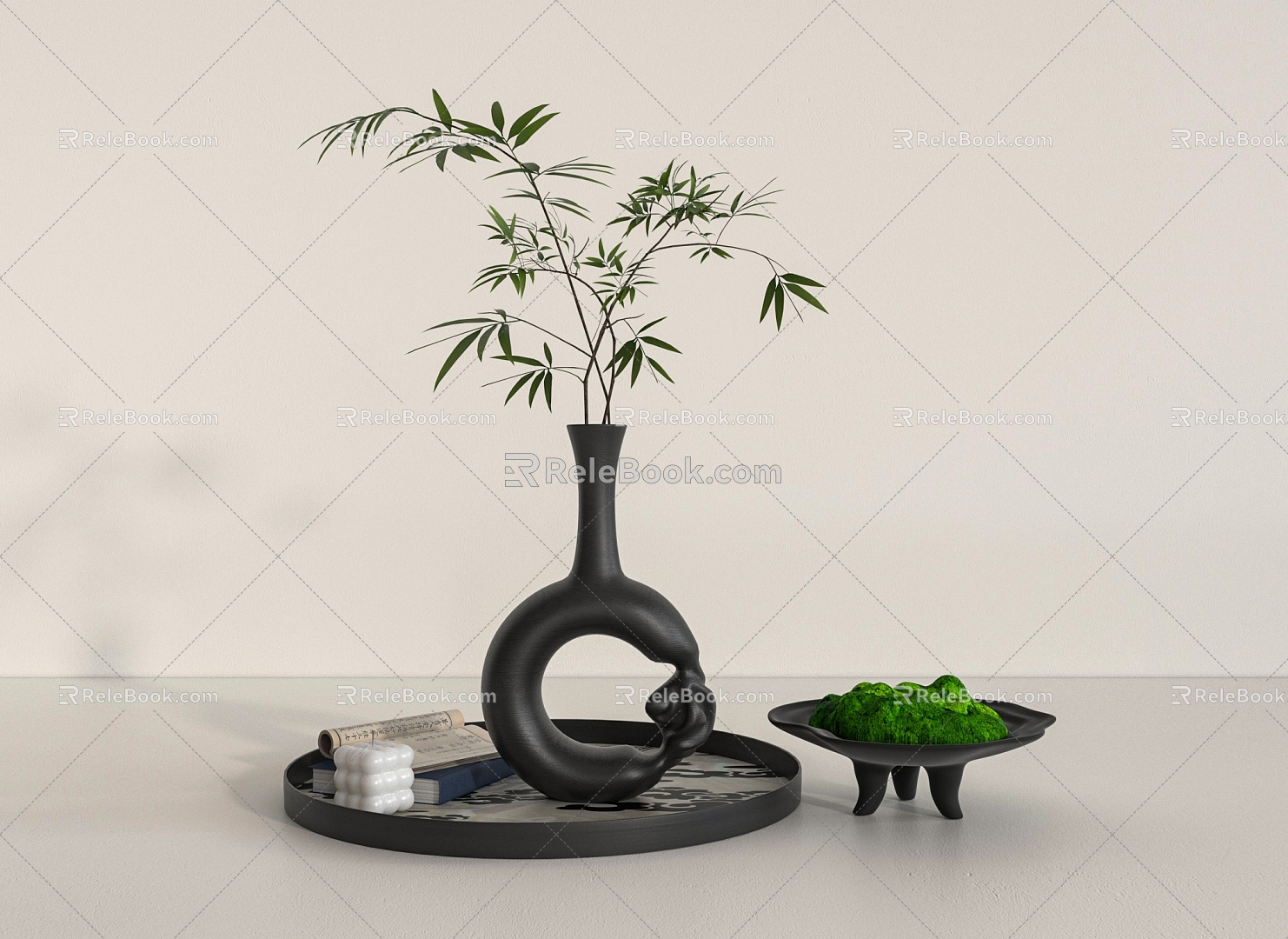 Wooden Vase Bamboo Bonsai 3d model