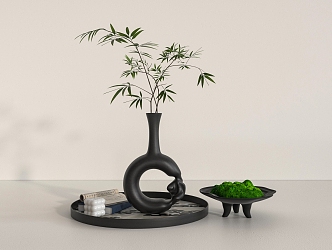 Wooden Vase Bamboo Bonsai 3d model