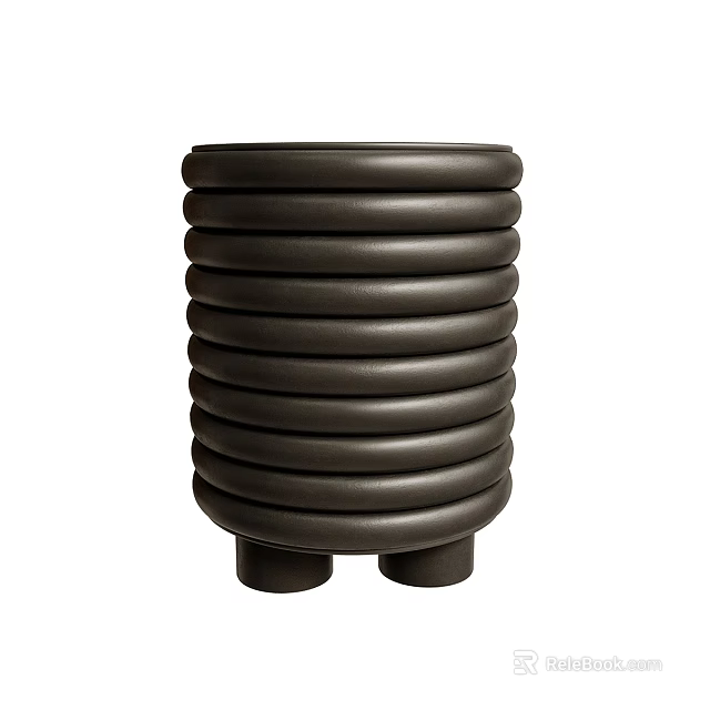 Black Modern Side Table With Stacked Circular Rings And Short Legs 3d model 