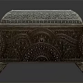 Ornamental Decorative Set with Intricate Carved Patterns and Vintage Metallic Storage Box
