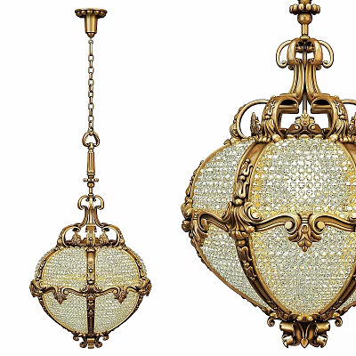 Elegant Classic Golden Chandeliers With Intricate Crystal Decorations And Ornate Frames 3d model