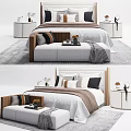 Modern Double Bed With Bedside Tables Bench Pillows And Decorative Items 3d model