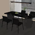 Modern Dining Table Set With Marble Top And Black Chairs Decorative Plants In Bright Room