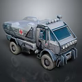Military Ambulance Vehicle with Armored Exterior Red Cross Marking Heavy Duty Tires and Front Headlights