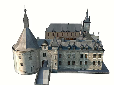 Historic Medieval Castle Architectural Structure With Stone Walls Towers And Spires 3d model