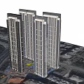 Modern High Rise Residential Complex With Three Towers Central Taller Building And Surrounding Roads