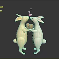 Cute White Rabbits Holding Heart Shaped Object With Floating Red Hearts Decoration