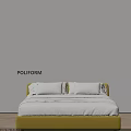 Poliform Double Bed With White Sheets And Yellow Headboard In Light Colored Room 3d model