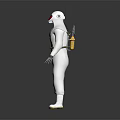 Game Movie Character in White Protective Suit with Red Face Mask Yellow Belt Standing Pose