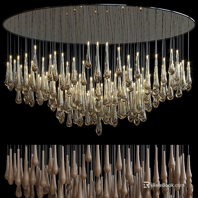 Elegant Crystal Chandelier With Dripping Transparent Glass Drops Hanging Design 3d model 