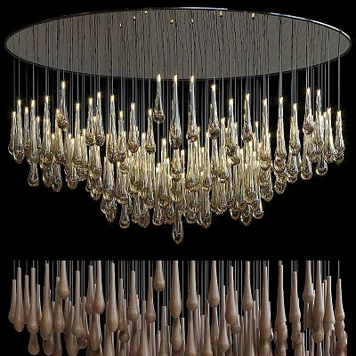 Elegant Crystal Chandelier With Dripping Transparent Glass Drops Hanging Design 3d model