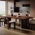 Modern Wooden Dining Table Set With Upholstered Chairs And Kitchen Cabinets