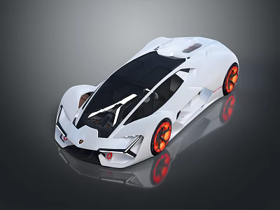 White Concept Sports Car with Black Roof and Orange Rims and Sleek Aerodynamic Design 3d model