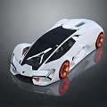 White Concept Sports Car with Black Roof and Orange Rims and Sleek Aerodynamic Design