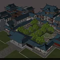 Traditional Chinese Ancient Architecture With Curved Roofs Wooden Structures And Courtyard Greenery