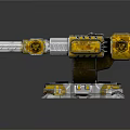 Yellow And Gray Twin Barrel Mechanical Turret With Metallic Circular Base
