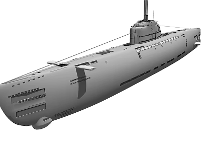 Detailed Military Submarine Warship Featuring Gray Hull Periscope And Naval Design 3d model