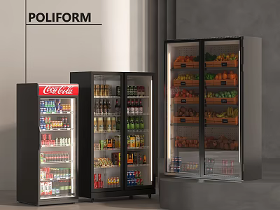 POLIFORM Modern Commercial Refrigerator Display Cabinets with Glass Door and Beverages Fruits 3d model