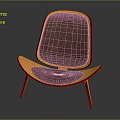 Modern Leisure Chair With Wooden Frame Purple Cushioned Seat And Curved Structure