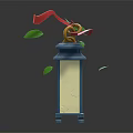 Decorative Blue Pillar With Red Ribbon Golden Ring And Falling Green Leaves