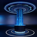 Futuristic Blue Glowing Cylindrical Structure With Circular Light Strips In Dark Background 3d model