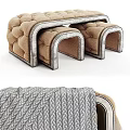 Stylish Modern Sofa Stool With Tufted Fabric And Chrome Metal Frame Design
