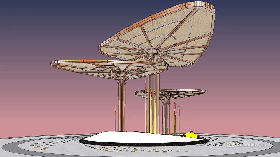 Modern Pergola Design With Curved Canopy Layered Structure And Slender Columns 3d model