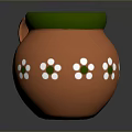 Decorative Handled Orange Clay Pot With Green Rim And White Flowers