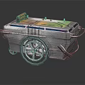 Vintage Metal Cart With Large Wheels And Industrial Tools On Top
