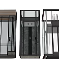 Modern Hotel Elevator Lobby Featuring Three Different Glass Door And Metal Frame Designs 3d model