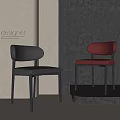 Modern Designer Dining Chairs With Gray Red Leather Seats In Contemporary Interior