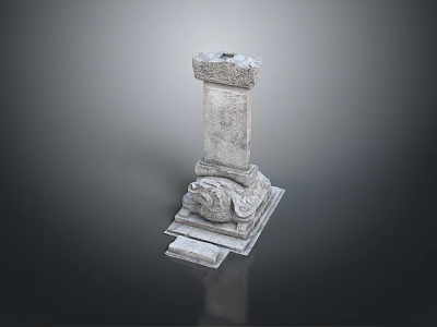 Ornate Stone Pillar With Detailed Carved Base And Textured Surface For Classical Architecture Decoration 3d model