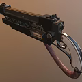Steampunk Weapon Pistol with Metallic Barrel White Grip and Mechanical Details in Retro Futuristic Design