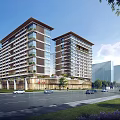 Modern Hospital Building Exterior Design With Urban Street And Greenery
