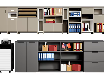 Modern Bookcase Storage System With Multiple Shelves Drawers Colorful Binders and Boxes 3d model