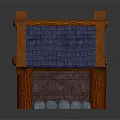 Wooden Cottage Design With Blue Tiled Roof Circular Window Wooden Door And Brick Base