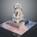 Traditional Stone Lion Statue Perched On Ornate Pedestal With Intricate Carvings