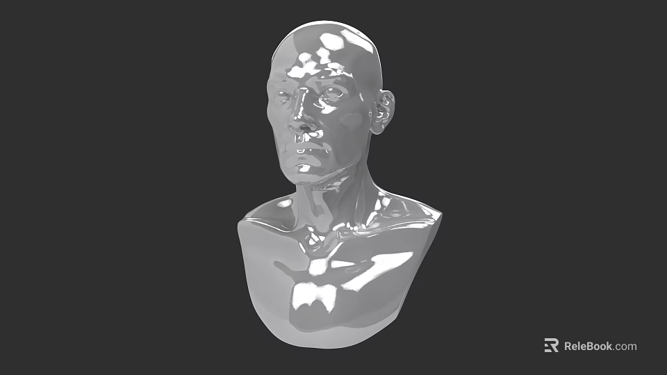 Male Bust Silver 3D Model With Smooth Surface And Black Background 3d model 