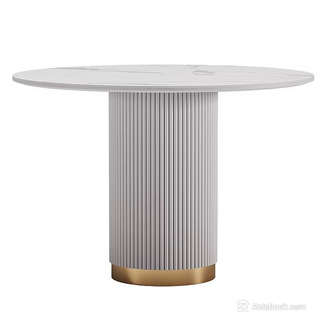 Modern Round Dining Table With Marble Top Fluted Leg And Gold Base 3d model