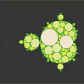 Abstract Modern Furniture Design With Green And White Circular Geometric Shapes And Various Sizes