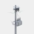 Outdoor Industrial Electrical Equipment on Utility Pole with Transformer and Wires