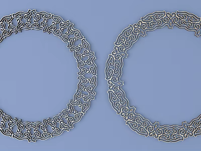 Intricate Circular Carved Patterns With Ornate Scroll Designs On Light Blue Backdrop 3d model