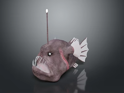 Anglerfish With Long Lure Sharp Teeth Open Mouth White Eyes White Fins And Dark Body 3d model