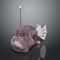 Anglerfish With Long Lure Sharp Teeth Open Mouth White Eyes White Fins And Dark Body