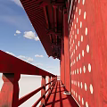 Ancient Chinese Traditional Red Watchtower With City Wall Classic Roof And Blue Sky
