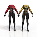 Stylish Jumpsuits With Red Black Yellow Black Plaid Patterns Zipper Chain Details And Gloves