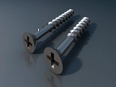 Modern Metal Door Handle With Cross Slot Screws On Dark Reflective Surface 3d model