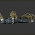 Rocky Terrain With Green Vegetation And White Rock Layers Showing Bottom Reflections