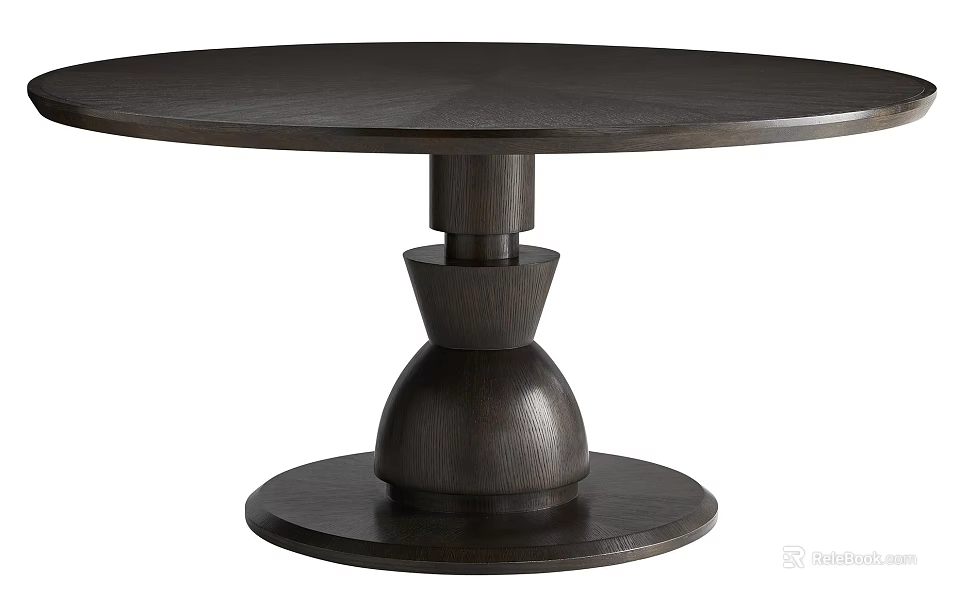 Modern Solid Dark Wood Round Dining Table With Unique Pedestal Base Design And Smooth Surface 3d model